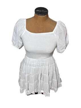 Altar’D State White Smocked Puff-Sleeve Women’s Mini Dress Size S